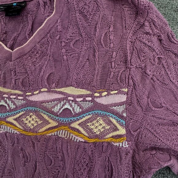 COOGI Australia Sweater Purple Short Sleeve XL Long 3D Knit Pullover Adult Uni - Picture 9 of 16